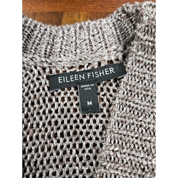 Eileen Fisher Low Front Cardigan Woman’s M Gray Beige 3/4 Sleeve Crop Classic - Picture 2 of 6